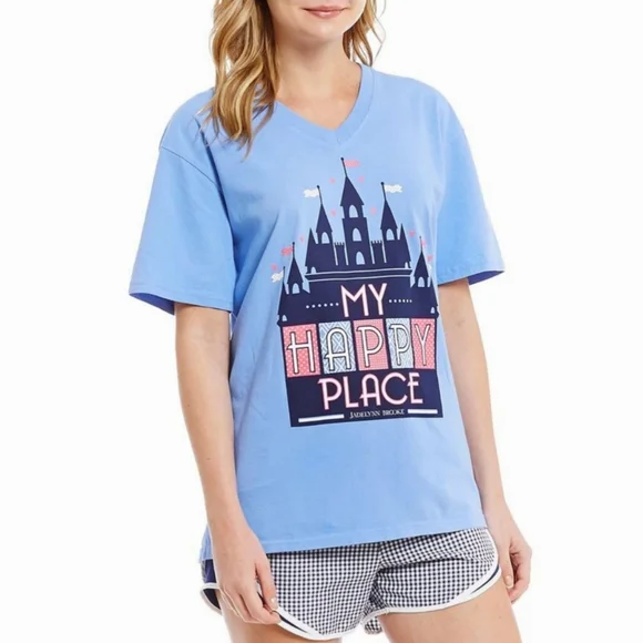Jadelynn Brooke ‘My Happy Place’ Graphic Periwinkle V-Neck T-Shirt - Picture 6 of 6